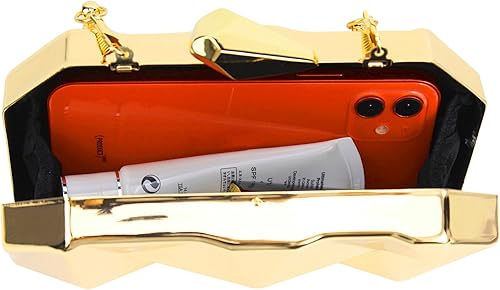 Miniatura 5 de Reberomantic Bolso de mano de metal con patrón de celosía para mujer monedero geométrico de noche G-large Gold, Oro, Color pistola., Rose gold,