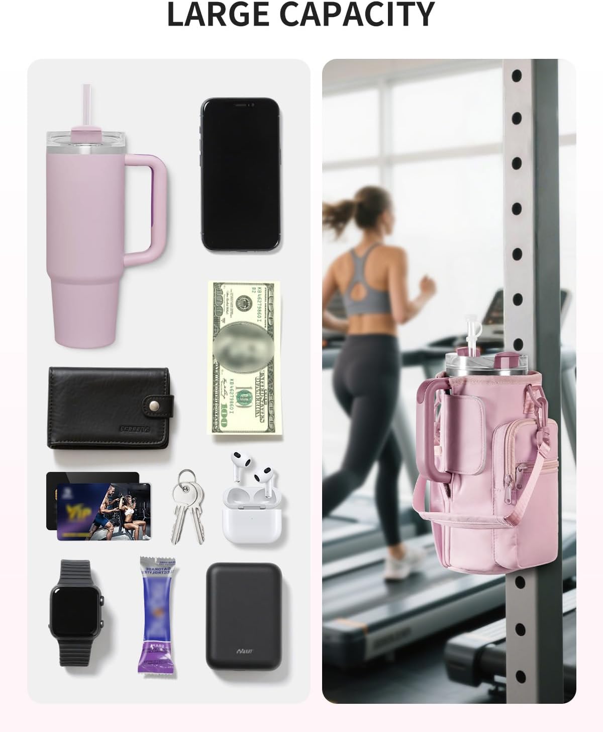sportsnew Magnetic Gym Bag for Women Men, Water Bottle Carrier Holder with Strap & Phone Pockets for 40oz Tumbler with Handle, 4 Built-in Magnets Small Gym Bag for Sports, Workout, Fitness, Walking