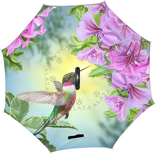 Miniatura 2 de YZGO ALAZA - Paraguas invertido de colibrí pequeño de doble capa, resistente al agua, resistente al viento, con mango en forma de C para automóvil y