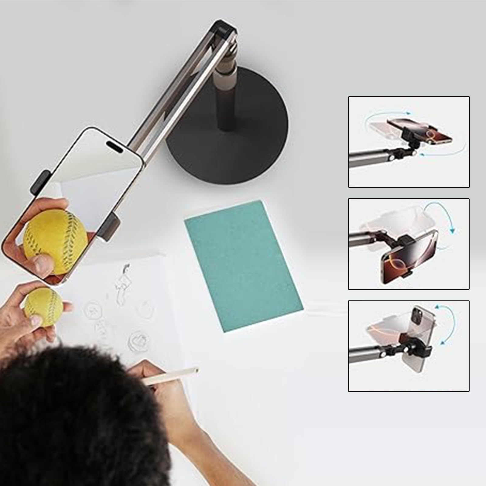Supporto Telefono Regolabile 360°, Supporto Cellulare da Tavolo Compatibile iPhone/Samsung/Huawei per Riprese Zenitali, Live e Video Professionali