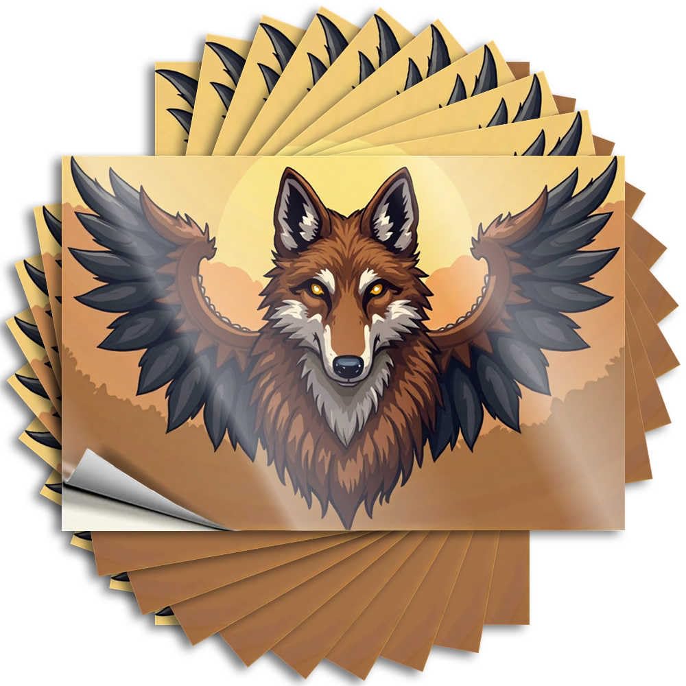 Fun Tattoo Aesthetic Decals, Bar Stuff Cute Pattern Design for Teen Notebook | Case Removable Vinyl Winged Wolf: A Mythical Creature Soaring Through The Sunset(8X12CM)