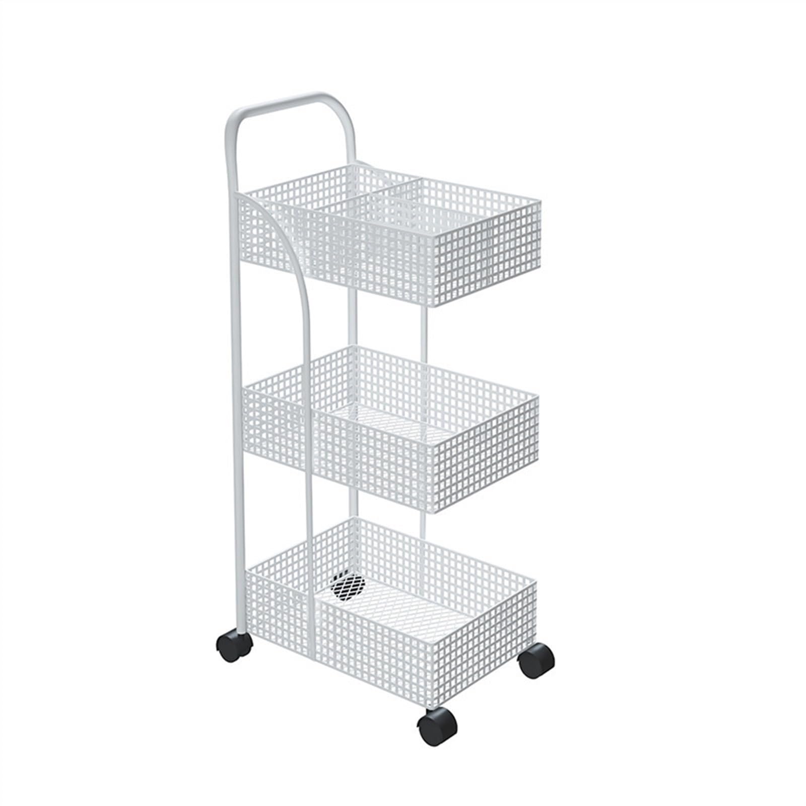 FZL02068LM Serving Trolleys Cart Storage Rack, Bathroom Kitchen Metal, Movable, Wheeled Organization(White,Small)