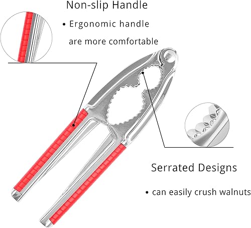 Miniatura 4 de Nut Crackers - Galleta de nuez de alta resistencia, con mango antideslizante rojo, con 2 tenedores/púas
