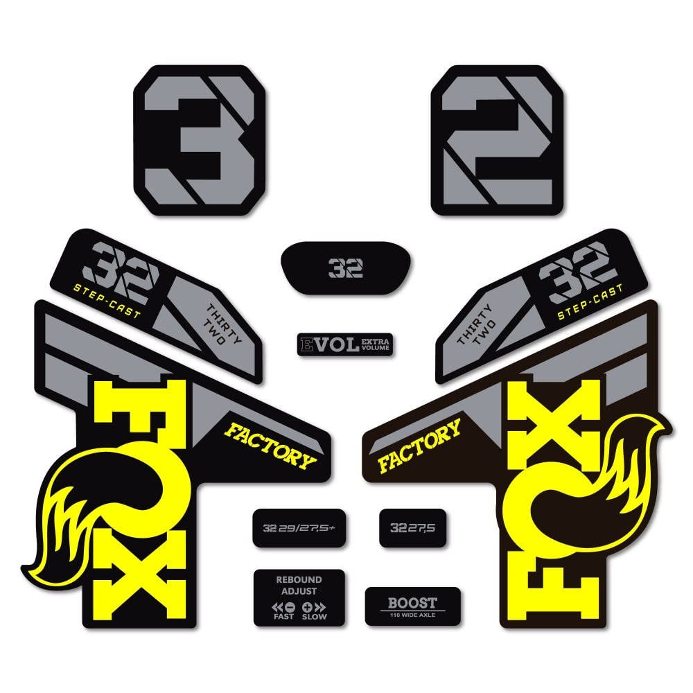 Kit autocollants Fox 32 SC Factory 2022 jaune résistant aux rayures vtt
