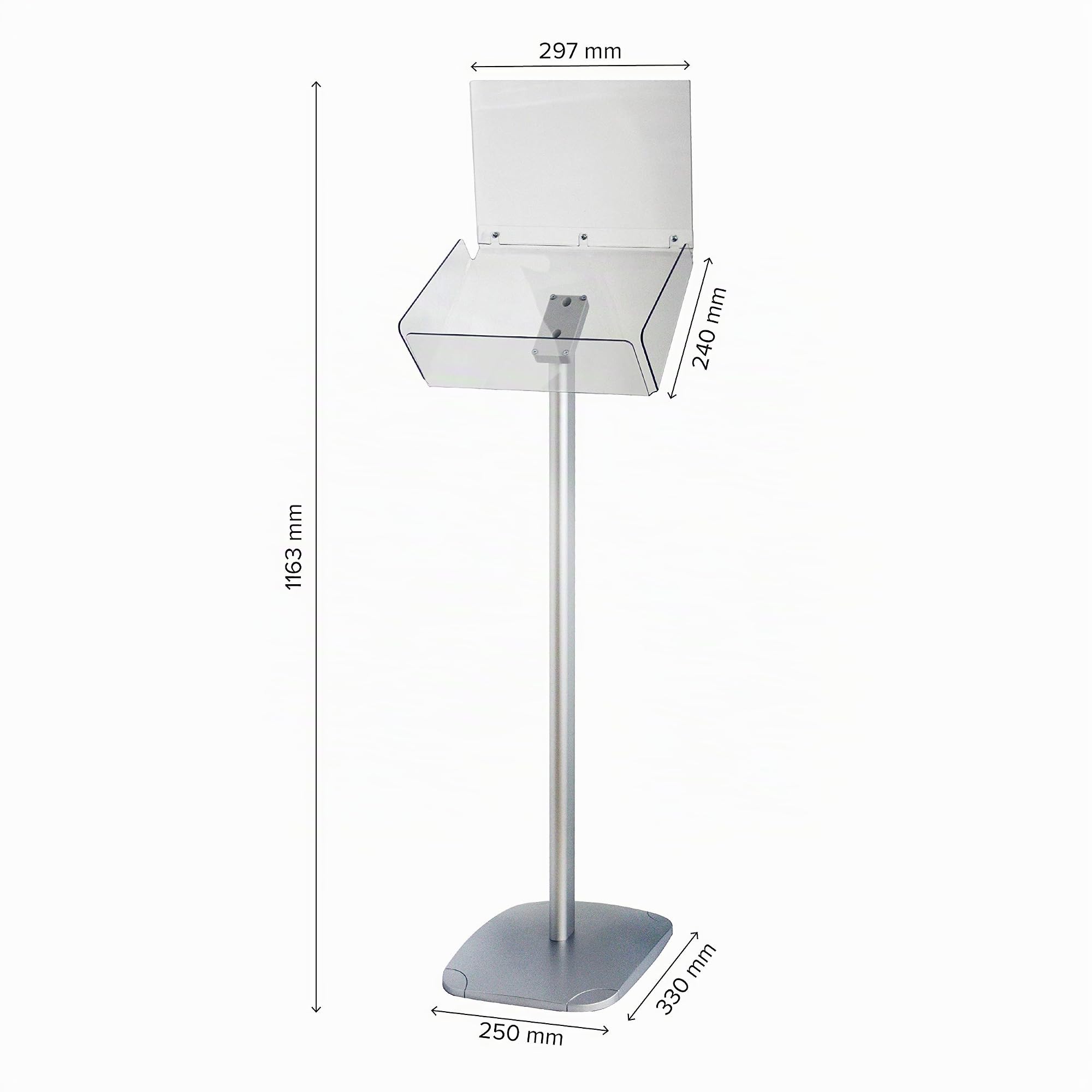 Porta depliant da terra, Plus DIN A4 orizzontale, con supporto per targhette superiori, supporto decorativo per brochure in acrilico trasparente
