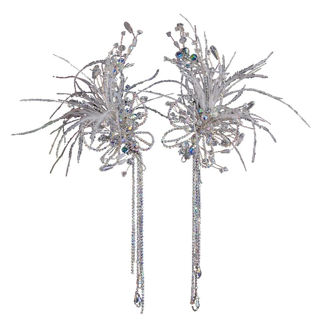 Tiara nupcial con borlas de cristal horquilla de plumas y clip para vestido de novia