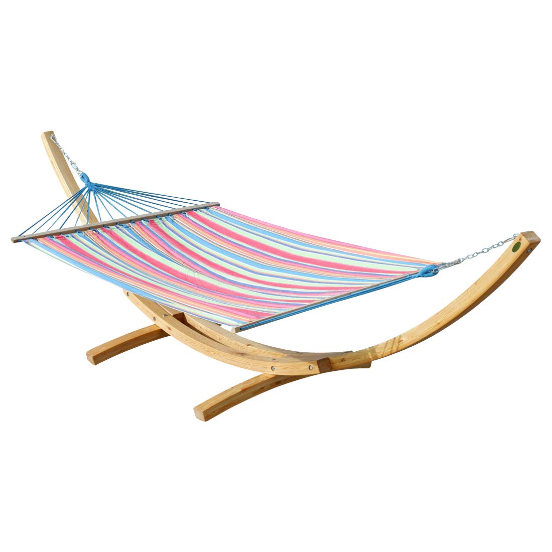 AS-S 410cm XXL hamac Stand Natur-Bunt mélèze en Bois avec Tige hamac coloré