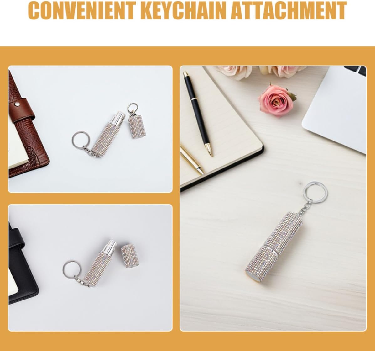 GANAZONO 2pcs Mini Refillable Perfume Atomizer Keychain Bottles 5ml Portable Rhinestone Spray Containers for Travel and Daily Routine