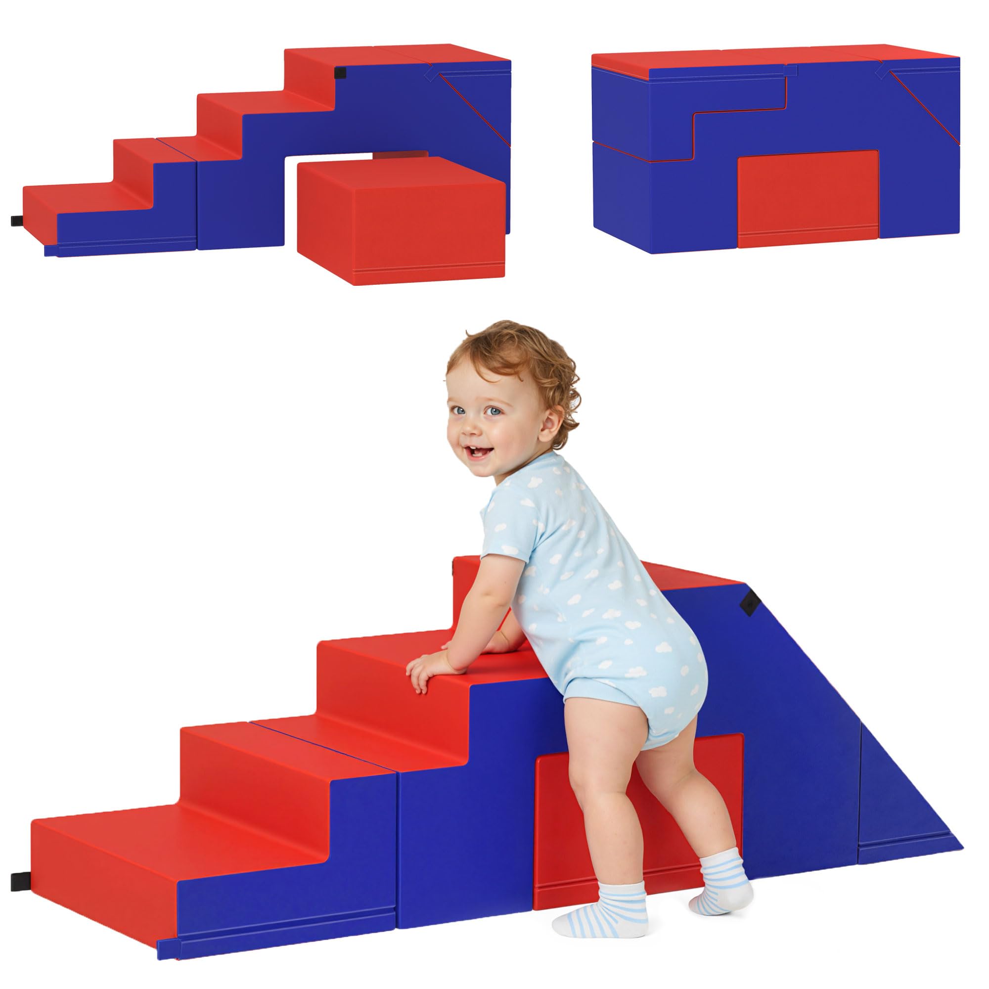 HOMCOM Soft Play Set, 2 Piece Kids Climb and Crawl Play Equipment, Toddler Soft Play Equipment for 1-3 Years, Blue — image 1