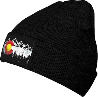 Colorado State Flag Beanie Hat for Men Women Acrylic Hat Cuffed Knit Skull Cap Winter Warm Black