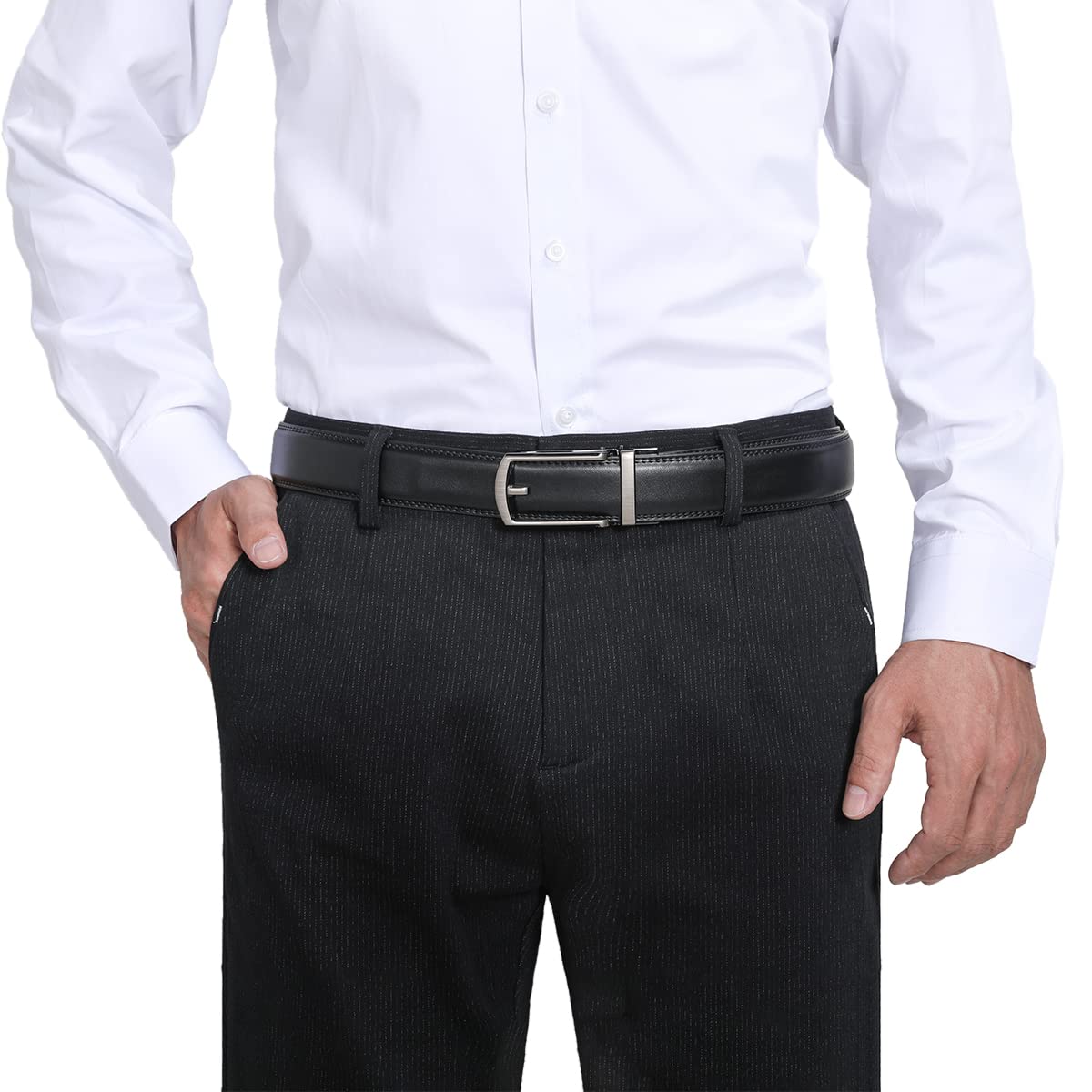 VRLEGEND Cintura Uomo Pelle Elegante Cinture Per abiti Business Lavoro Regolabile con Fibbia Automatica