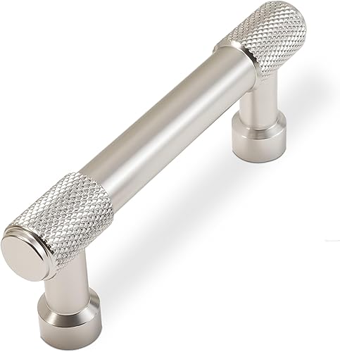 BUKOBYHE Paquete de 10 manijas de gabinete de cocina de níquel satinado cepillado de 3 pulgadas, tiradores de gabinete moleteados, tiradores de