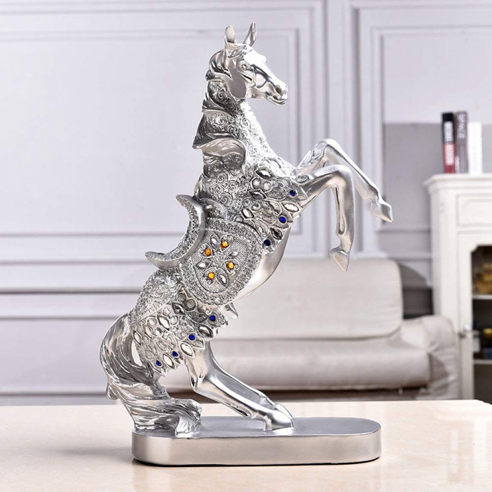 Statue de cheval en résine argentée pour embellir un meuble vide et personnaliser son bureau