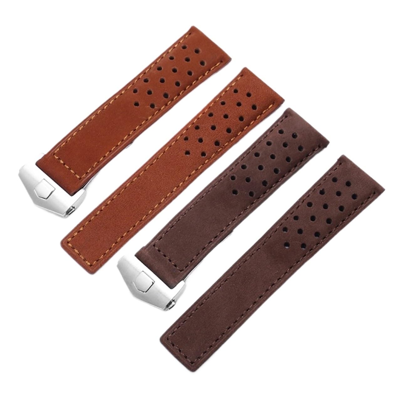 Generico Run Ken Compatibile con cinturino in vera pelle con ETICHETTA Cinturino da uomo di Heuer con fibbia pieghevole 20mm 22mm grigio Black Brown Cow LeaThin Banda