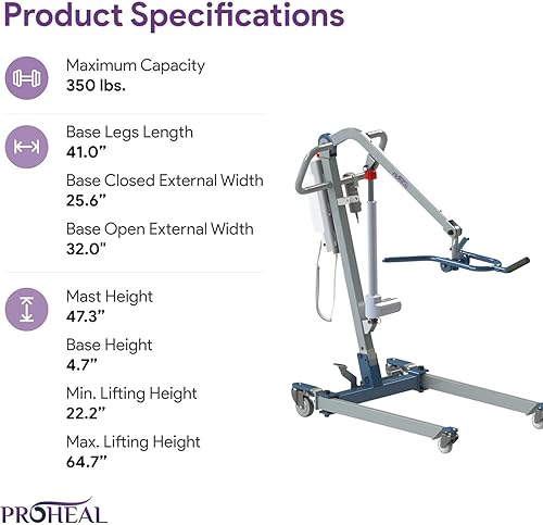 Miniatura 8 de ProHeal Elevador de pacientes todo en uno - Elevador portátil de pacientes para uso doméstico e instalaciones - Elevador eléctrico universal para