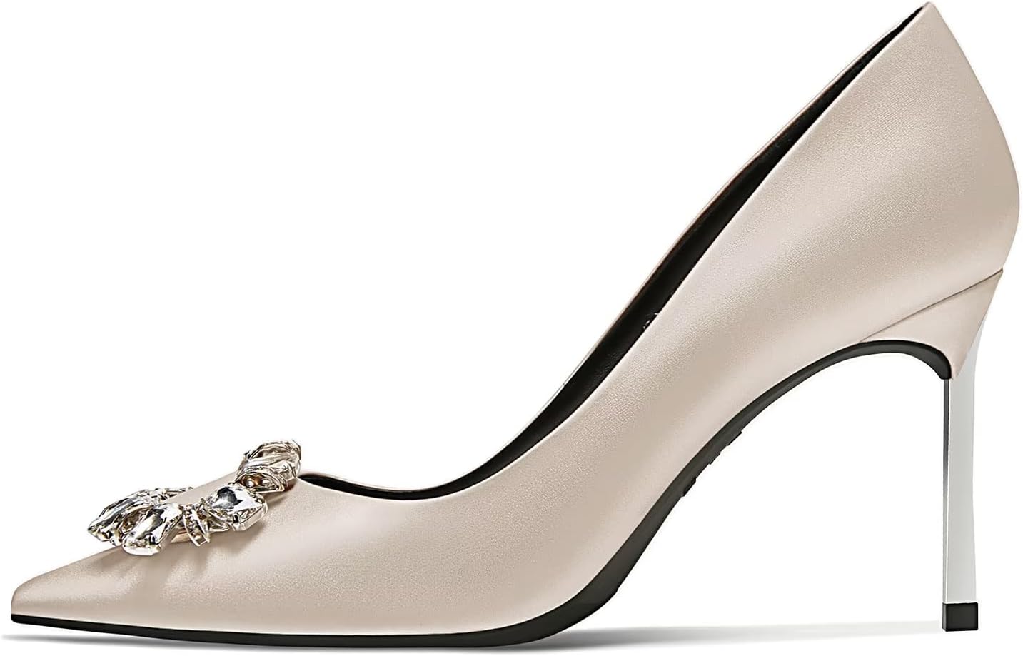 Castamere Women Stiletto High Heel Slip-on Pointed Toe Pumps Diamond Crystal Satin Wedding Prom 3.3 Inches Heels B1