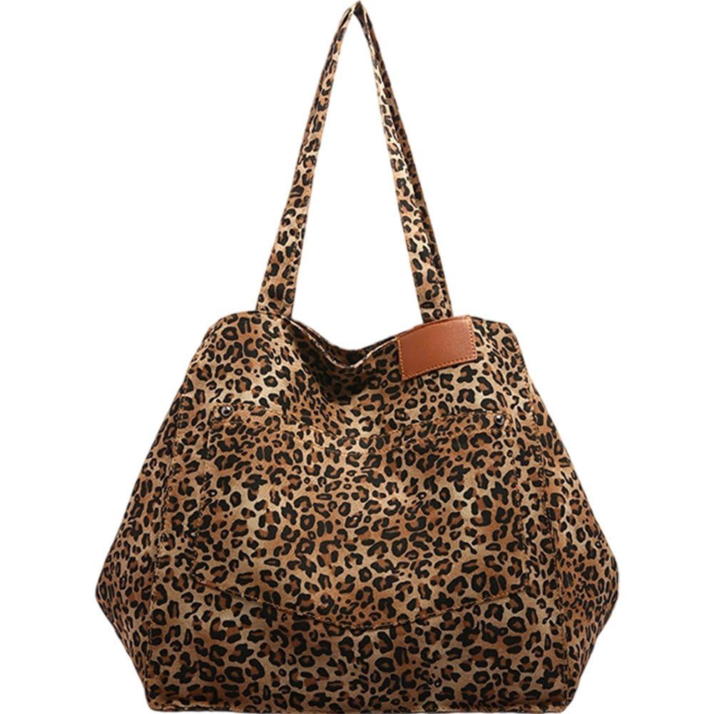 Brxmpn Tote Bag Leopard Print Handbag Canvas Shoulder Bag Ladies Large Capacity Shoulder Bag Hobo Bag Fashion Bag for School Work Shopping