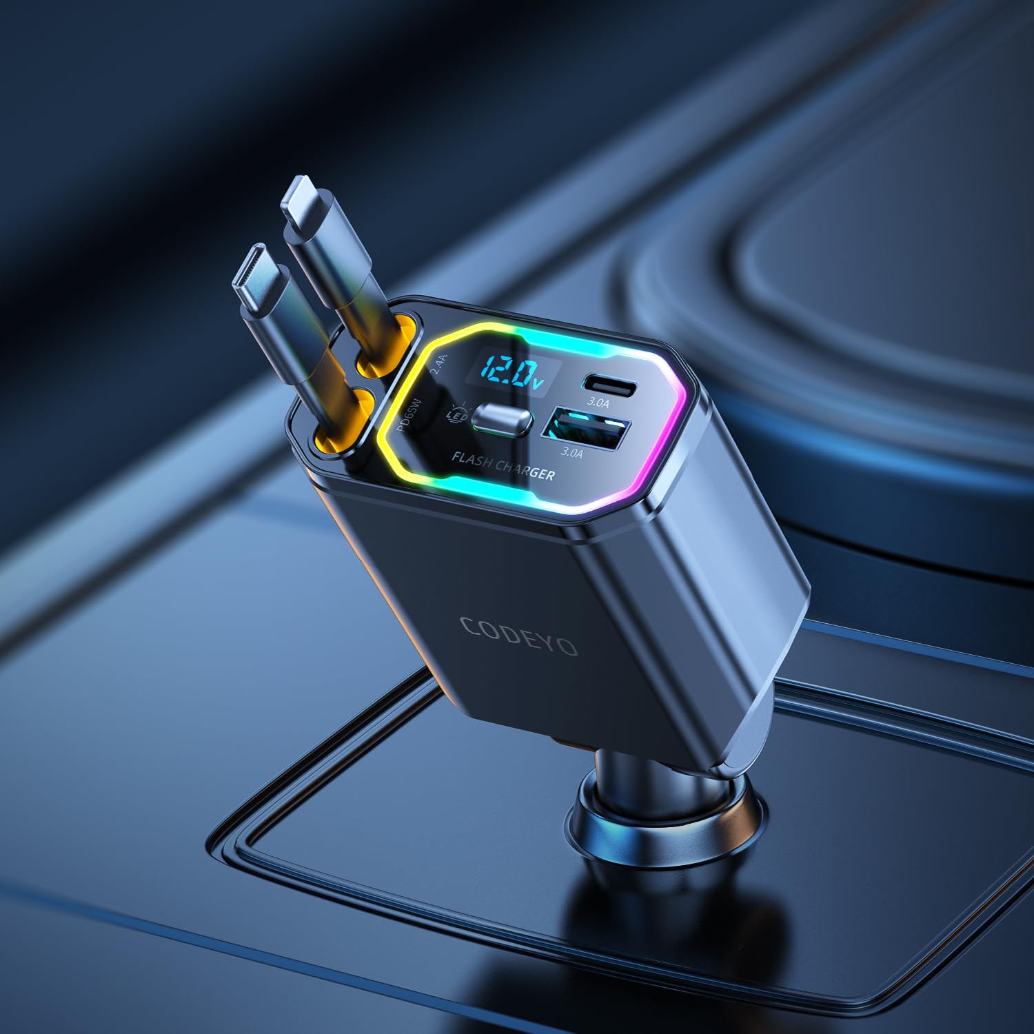 107W 4 in 1 Retrattile Caricatore Auto, Caricabatterie Telefono Auto Veloce, Ricarica Rapida PD 65 W, Adattatore Caricabatterie Auto per iPhone 16/15/14/13/12/11, Galaxy, Pixel, notebook USB-C