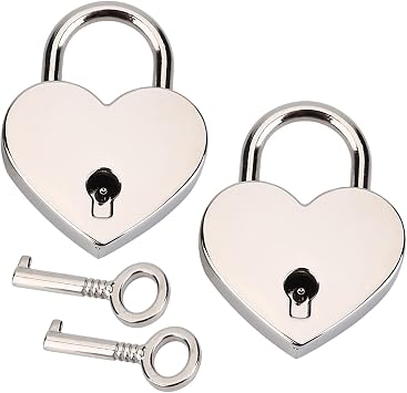 Jeanoko 2 Sets Heart Lock and Key Mini Lock Heart Shaped Padlock Skeleton Key Metal Lock for Luggage Diary Book Jewelry Box