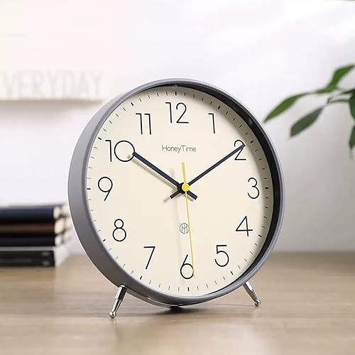 Miniatura 6 de HASMI Reloj despertador analógico, reloj despertador redondo de 6 pulgadas sin tictac, funciona con pilas, reloj despertador súper silencioso,