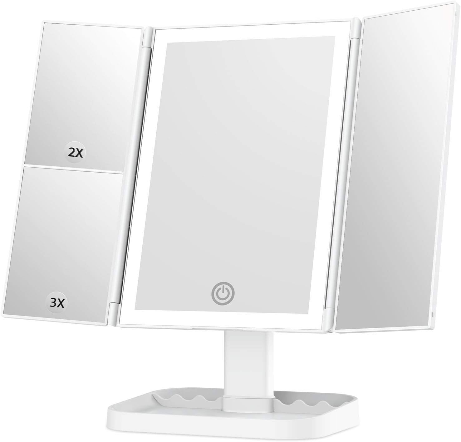 Makeup Mirror with Lights, 3 Color Lighting, Lighted Makeup Mirror, 10x 3X 2X Magnification, Vanity Mirror with 72LEDs, Touch Control, Dual Power Supply, Female Gift (White)