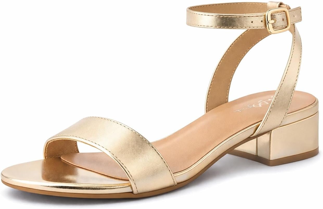 TruFox 1 Inch Low Heel Sandals for Women Dressy Short Black Heels Silver Dress Sandals Strappy Comfortable Sandal for Teen Girls Open Toe Ankle Strap