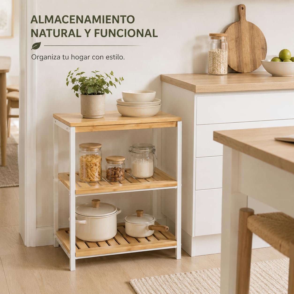 Estantería de Bambú con Marco de Metal de 3 Niveles 40x60x30cm Desmontable - Estantería Organizador para Baño, Salón, Dormitorio de 3 Estantes