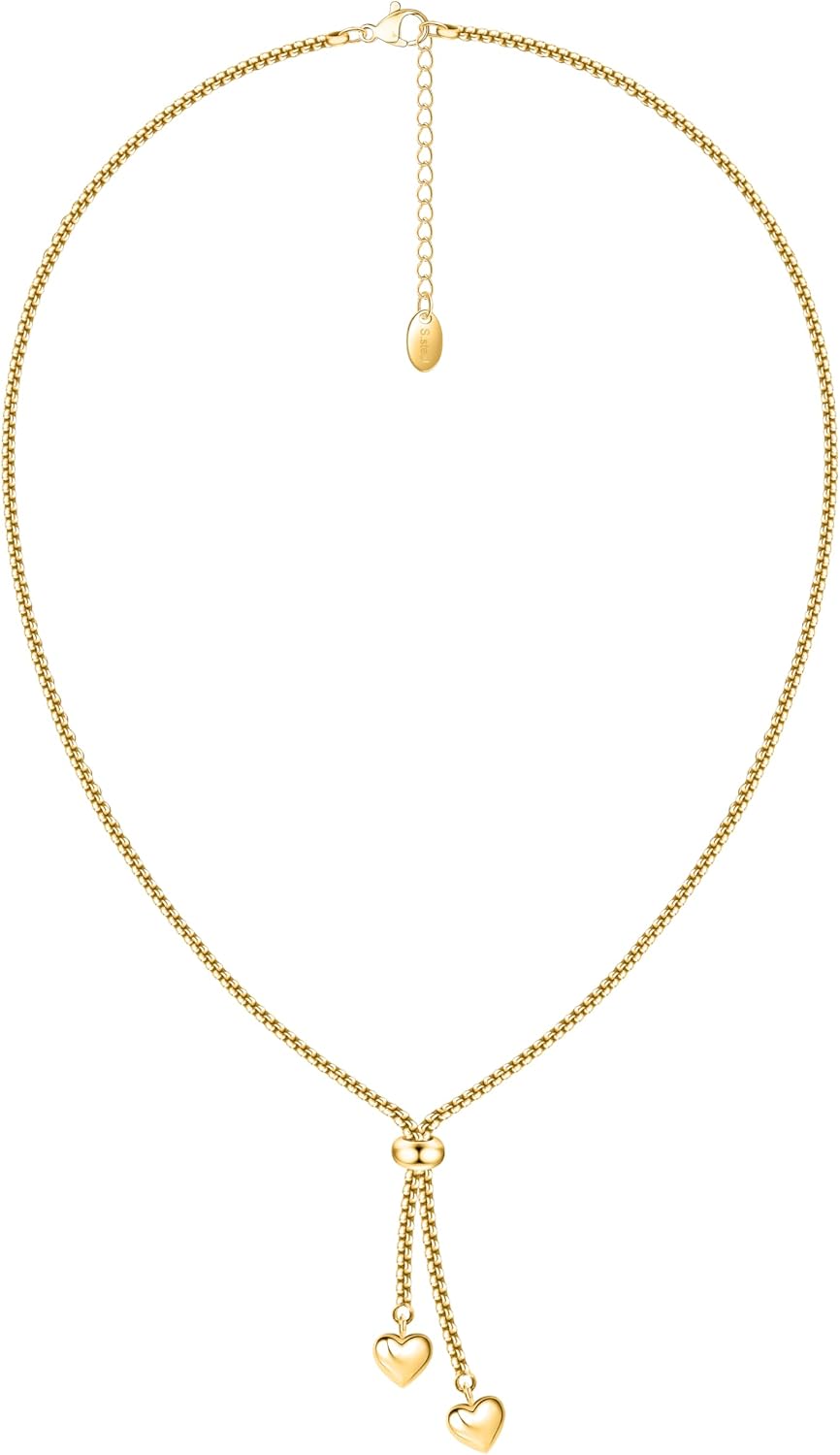 18k Gold Plated Dainty Hearts Necklace Adjustable Chain for Women Cute Y Heart Pendant Boho Charm Jewelry Gift