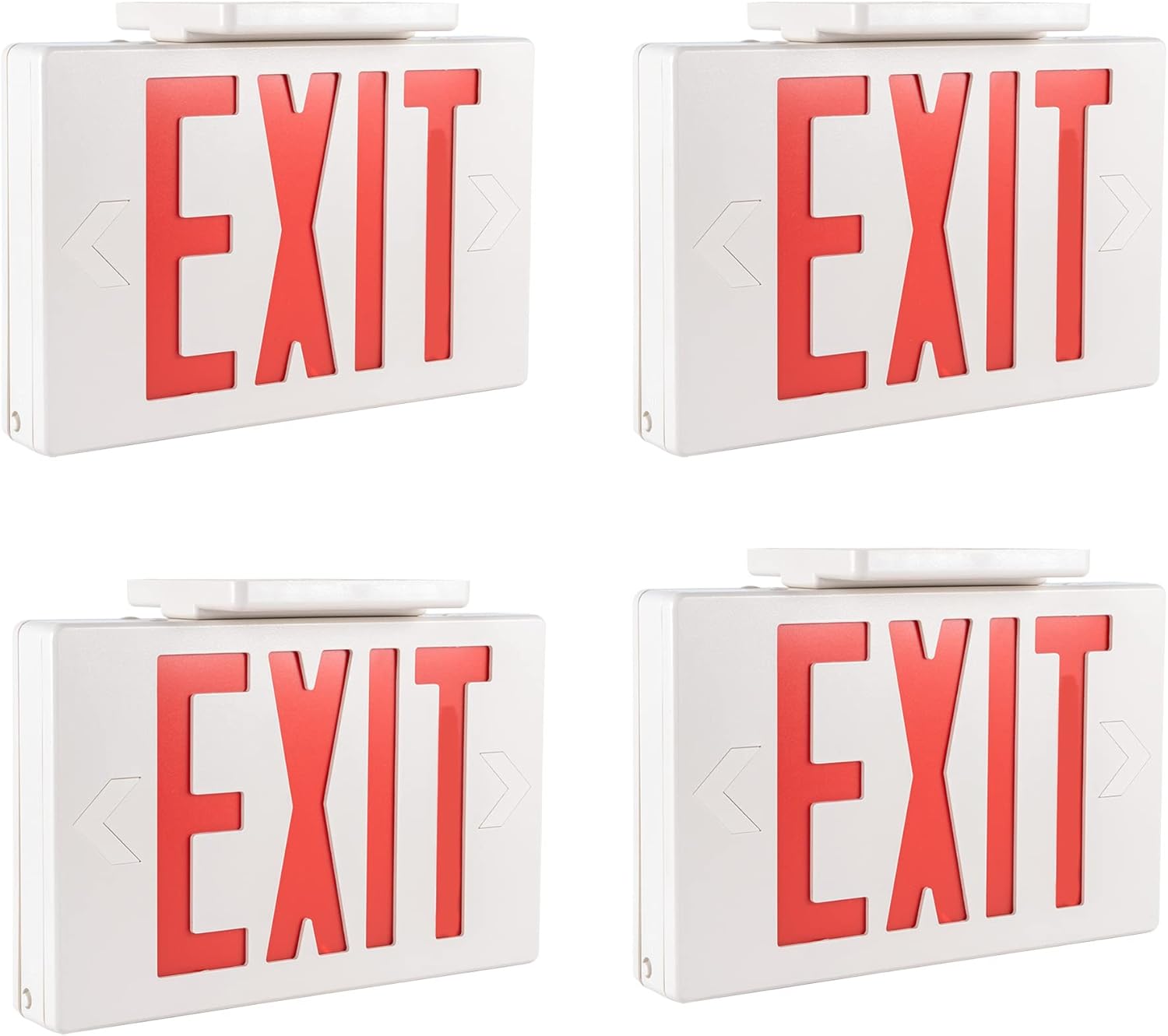 Gruenlich LED Emergency EXIT Sign with Double Face and Back Up Batteries- US Standard Red Letter Exit Lighting, UL 924 Qualified, 120-277 Voltage (4-Pack)
