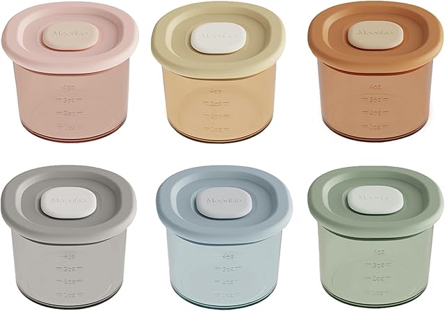Moonkie Silicone Baby Food Storage Containers, 6 Pack, 4 oz Weaning Freezer Pots with Airtight Lids, Reusable Baby Food Snack Pots, Microwave and Dishwasher Safe, Perfect for Infant & Toddler Food