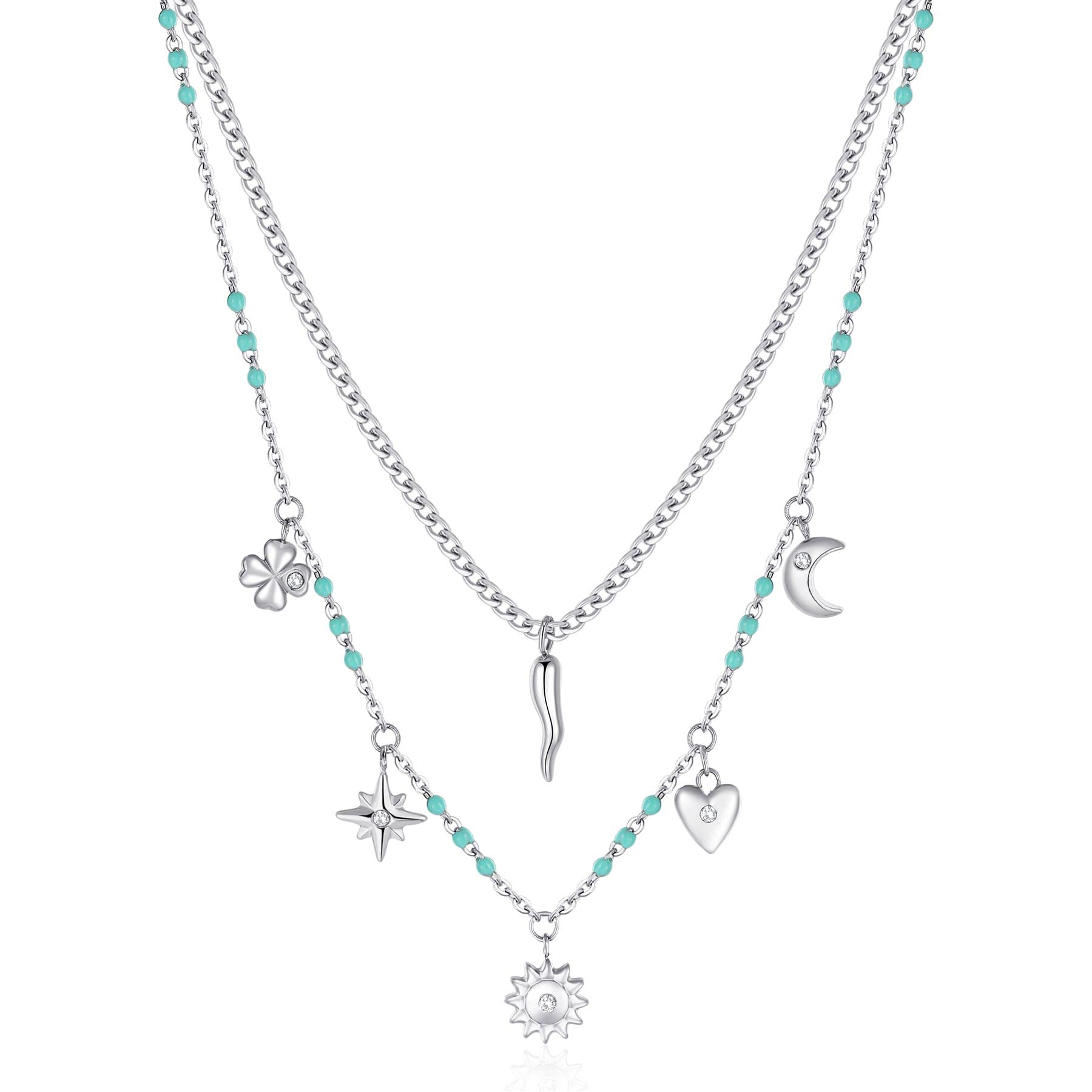 Brosway Collana Donna in Acciaio e Cristalli con Simbolo Cornetto/cuore/luna/quadrifoglio | Collezione Chant - BAH60