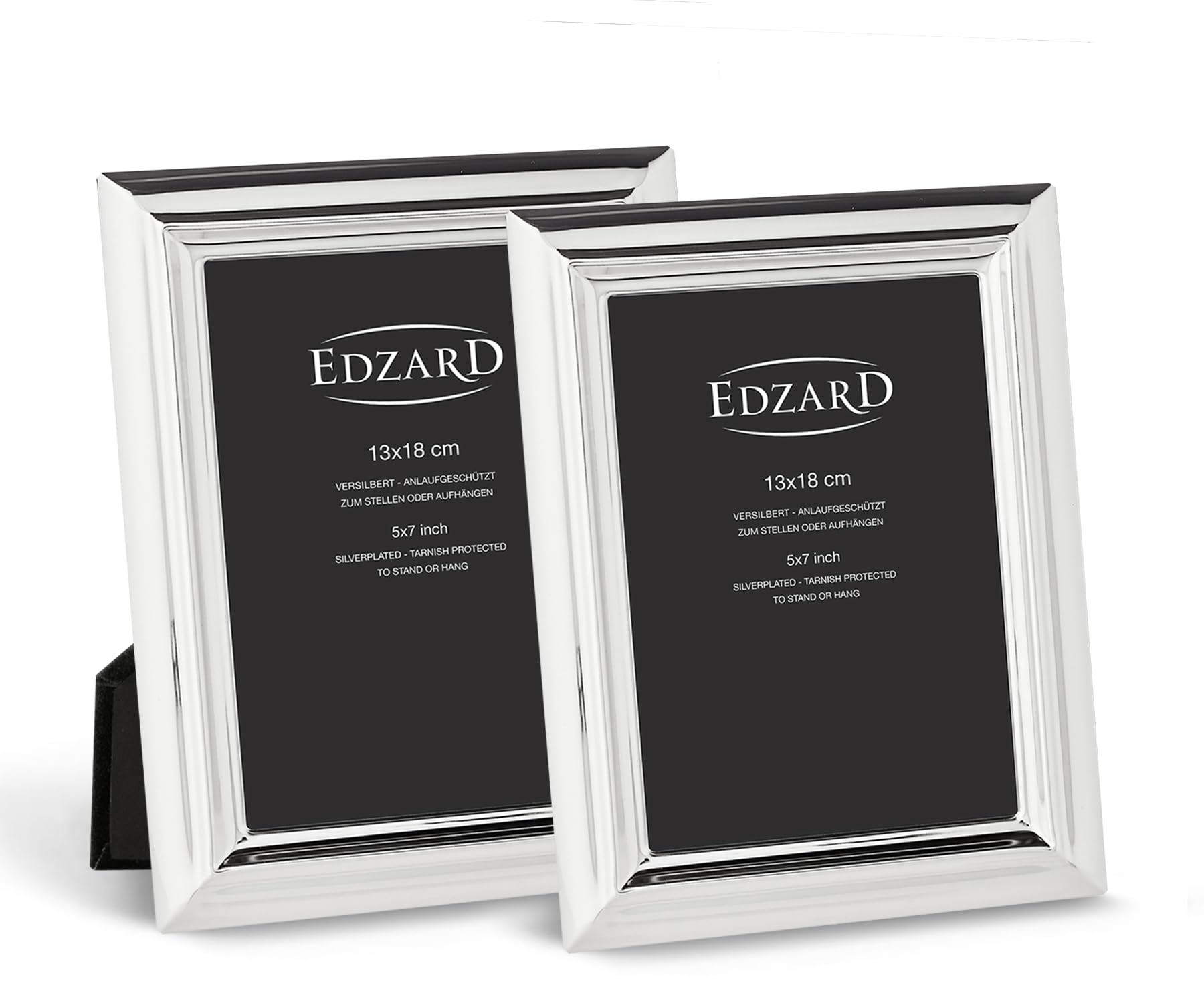 EDZARD Bilderrahmen Florenz 2er-Set (13x18 cm) versilbert anlaufgeschützt | Silberrahmen für Fotos 13x18 cm, Samtrücken, je 2 Aufhänger, zum Stellen und Hängen, Fotorahmen, Geschenk Hochzeit