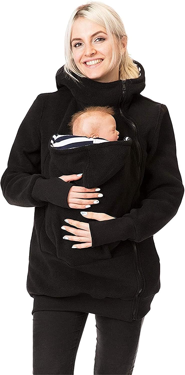 Exclusive Version-NeuFashion Double Thick Real Baby Carrier Hoodie Jacket Kangaroo Coat/Jacket Women Maternity Pregnant Top Baby Wearing Baby Holder Fleece Hooded Sweatshirt Baby Carrier Sweater