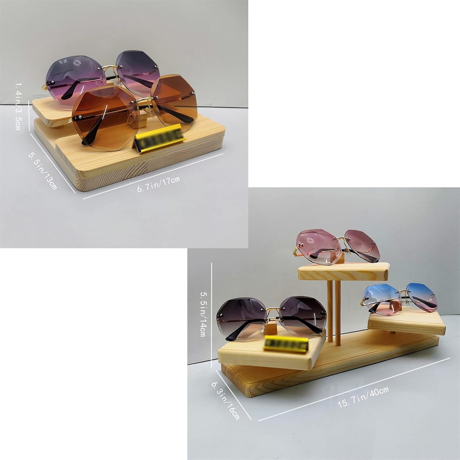 Glasses Display Stand Multi-Layer Showcase Sunglasses Display Props Wooden Solid Wood Ladder Glasses Decorative Shelf Sunglasses Display Stand (Colour: 2 Layers) (3 Layers)
