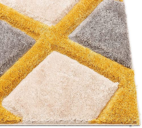 Image of Shaggy Rug for Bedroom Living Room 3X5 FEET Fluffy Plush Area Carpet with Non Slip Backing, Modern Cozy Floor Rug for Home Decor and Comfort (Yellow-Grey)