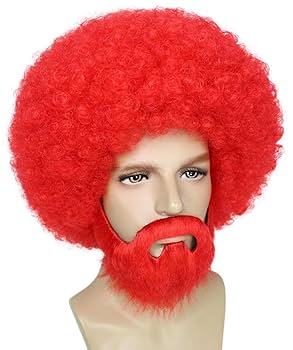 Amazon | Wigs2you 仮装 ウィッグ H-5125 アフロ ひげ付 赤髪