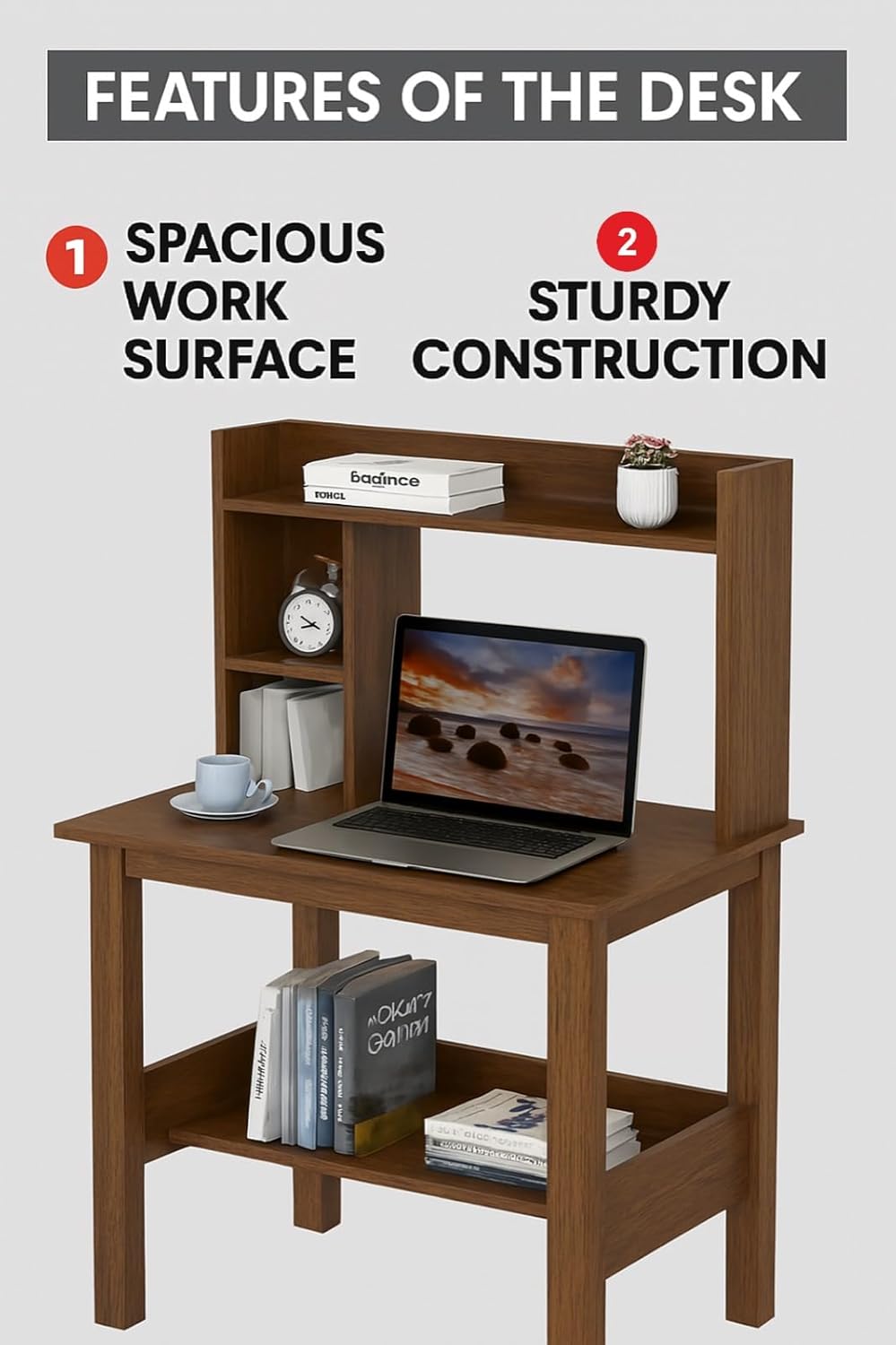 Callas ST-40 Wooden Study Table with Hutch & Bottom Storage – Multi-Purpose Office Desk for Laptop, Computer, Writing & Study – Durable Engineered Wood Workstation for Home & Office (Walnut, ST-40) 18 61bePFEh4vL. SL1500