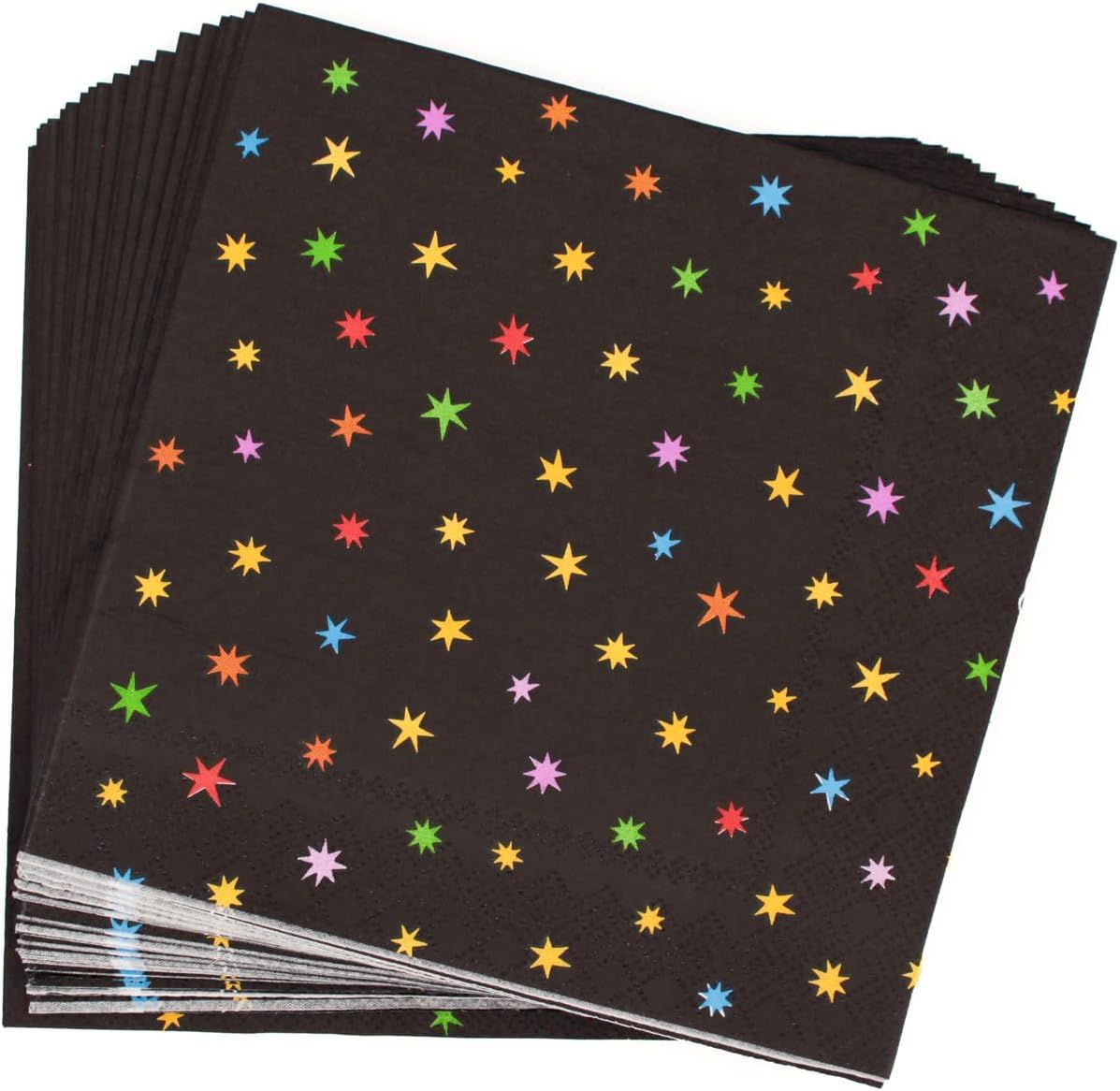 GREENER TABLES Hand Painted Starburst (Multi) Napkins, Responsibly Made, Compostable, Unique and Original Designs, Perfect for Parties, Events, and Daily Use, Large 6.5 IN/16.5 CM Square, 24 Pack
