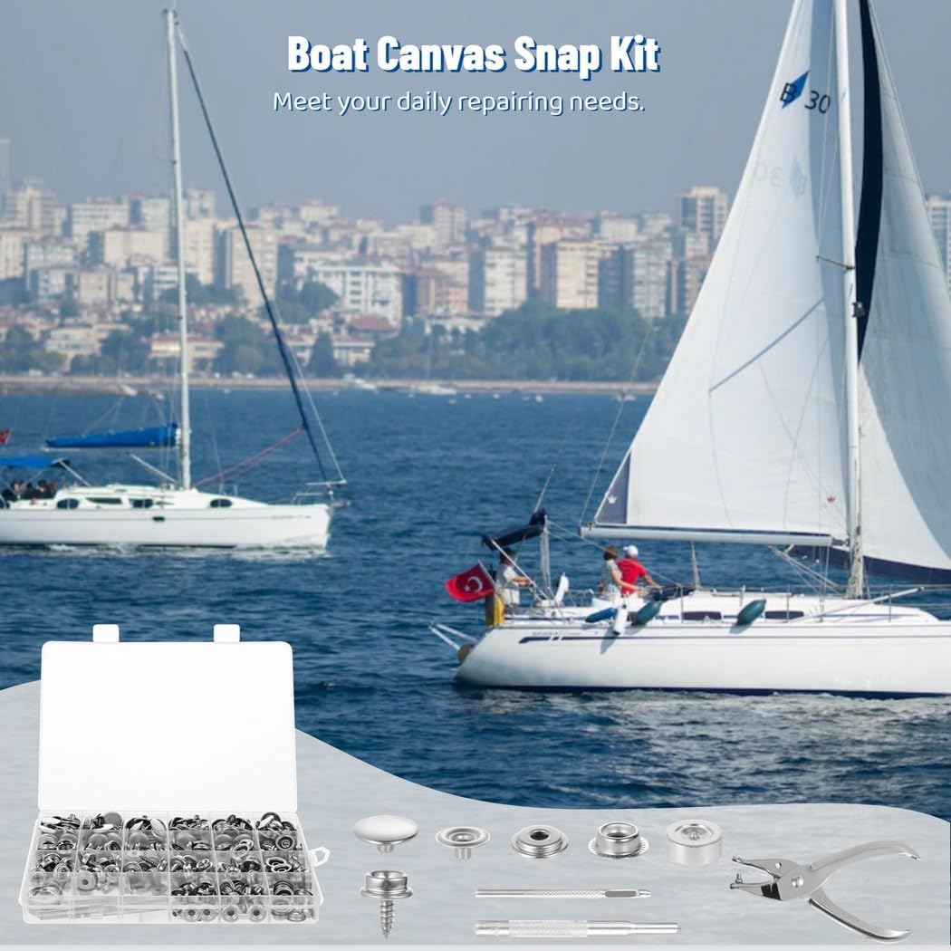 323 Pcs Boat Canvas Snap Fasteners Set, Stainless Steel Repair Kit with Punch Tool and Installation Equipment, for Covers and Furnishings