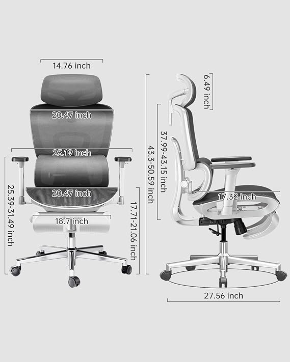 Hbada Ergonomic Office Chair with 3D Adjustable Armrests, Adjustable Lumbar Support High Back for Computer Chair, Big and Tall Mesh Office Chair, Home Office Desk Chairs White