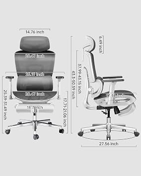 Hbada Ergonomic Office Chair with 3D Adjustable Armrests, Adjustable Lumbar Support High Back for Computer Chair, Big and Tall Mesh Office Chair, Home Office Desk Chairs White