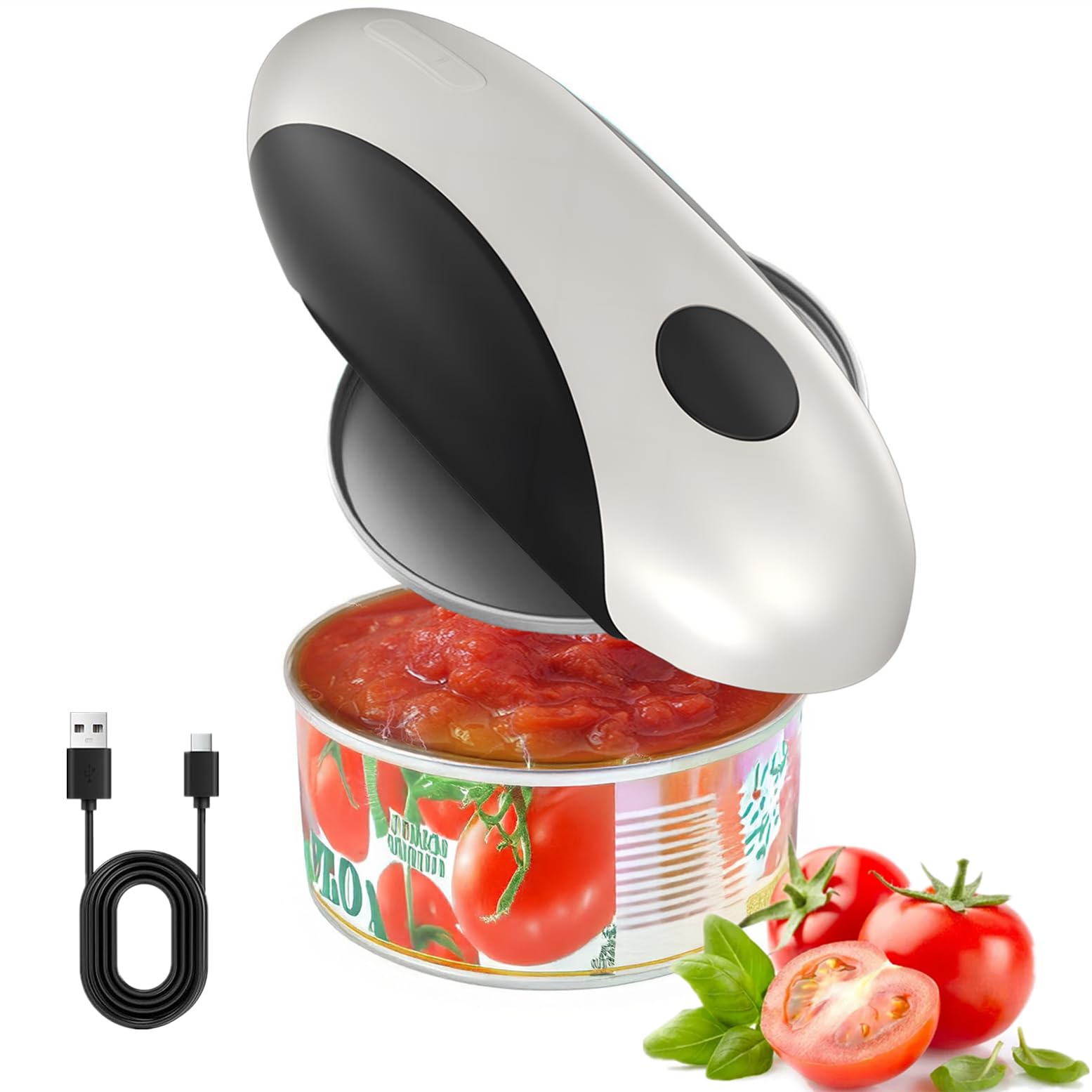 Apriscatole elettrico, ricaricabile tramite USB, gadget da cucina, funzionamento automatico one-touch, a batteria, con bordo liscio, per anziani