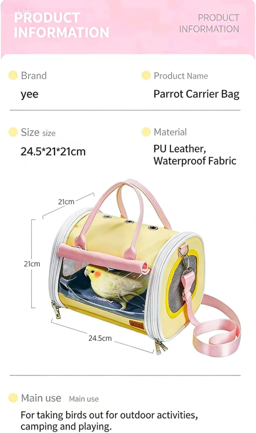 Parrot Carrying Bag for Outdoor Use, Fiber Material, Medium Size, Multi-Color, 9.65x8.27x8.27 in, for Small Birds