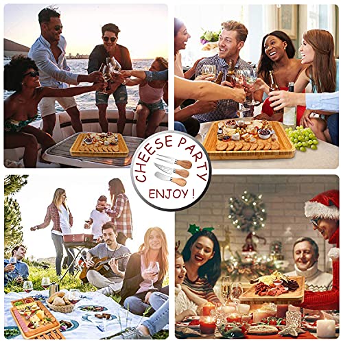 Cheese Knife Gift Set of 6 - Acacia Wood Handle Stainless Steel Cheese Knives Kit, Present for Cheese Lovers - Image 5