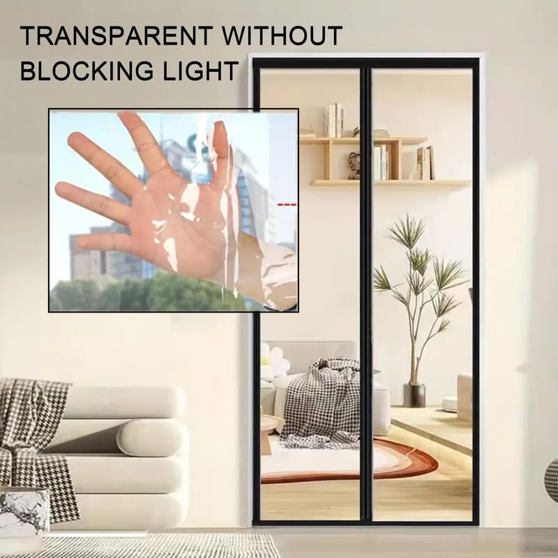Image of Royalkart Transparent PVC Magnetic Door Curtain | Hands Free Self-Closing Screen | Blocks Insects & Outside Dust | Clear See-Through Screen for Home, Kitchen, AC Room, Shop | Door Size- 100cm x 200cm