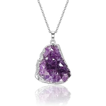 GEHECRST Women's Amethyst Druse Necklace Crystal Chain