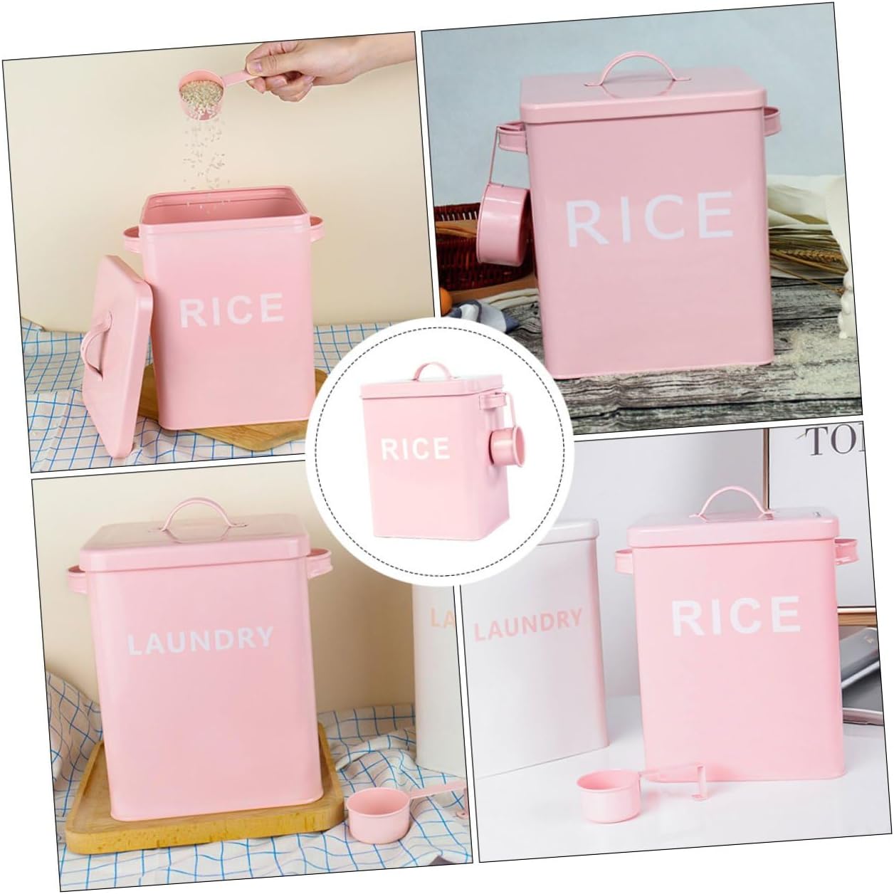 Iron Pet Food Storage Container with Measuring Cup Large Capacity Sealed Rice Bucket for Dog and Cat Food Moisture-proof for Household Use Pink
