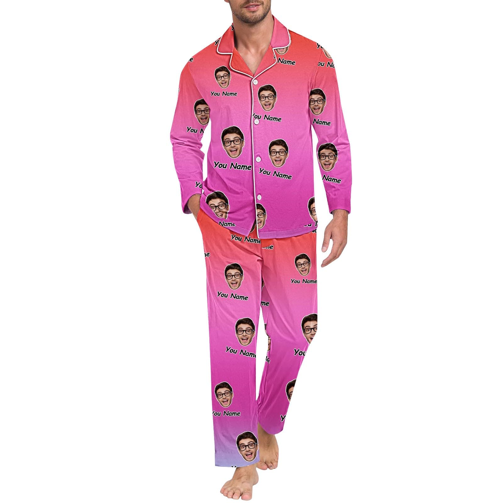 Generisch Pijama Hombre Camiseta Conjunto de Pantalones Divertidos para Hombres Mujeres Parejas a juego Unisex Nombres Personalizados Albornoz Hombre Algodón