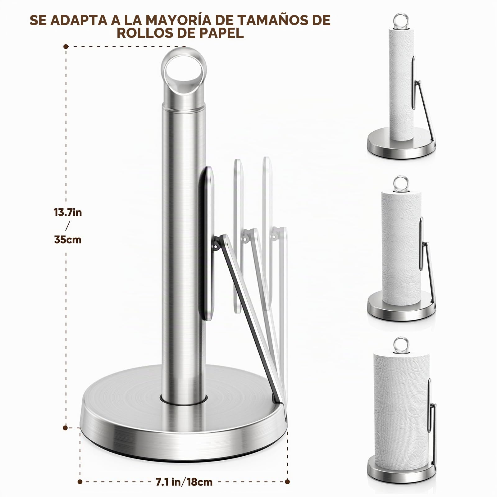 theaoo Soporte para Toallas de Papel de Acero Inoxidable Resistente con Brazo de tensión, fácil de rasgar con una Sola Mano, dispensador Moderno de encimera para Cocina, sostiene Todos los Rollos de