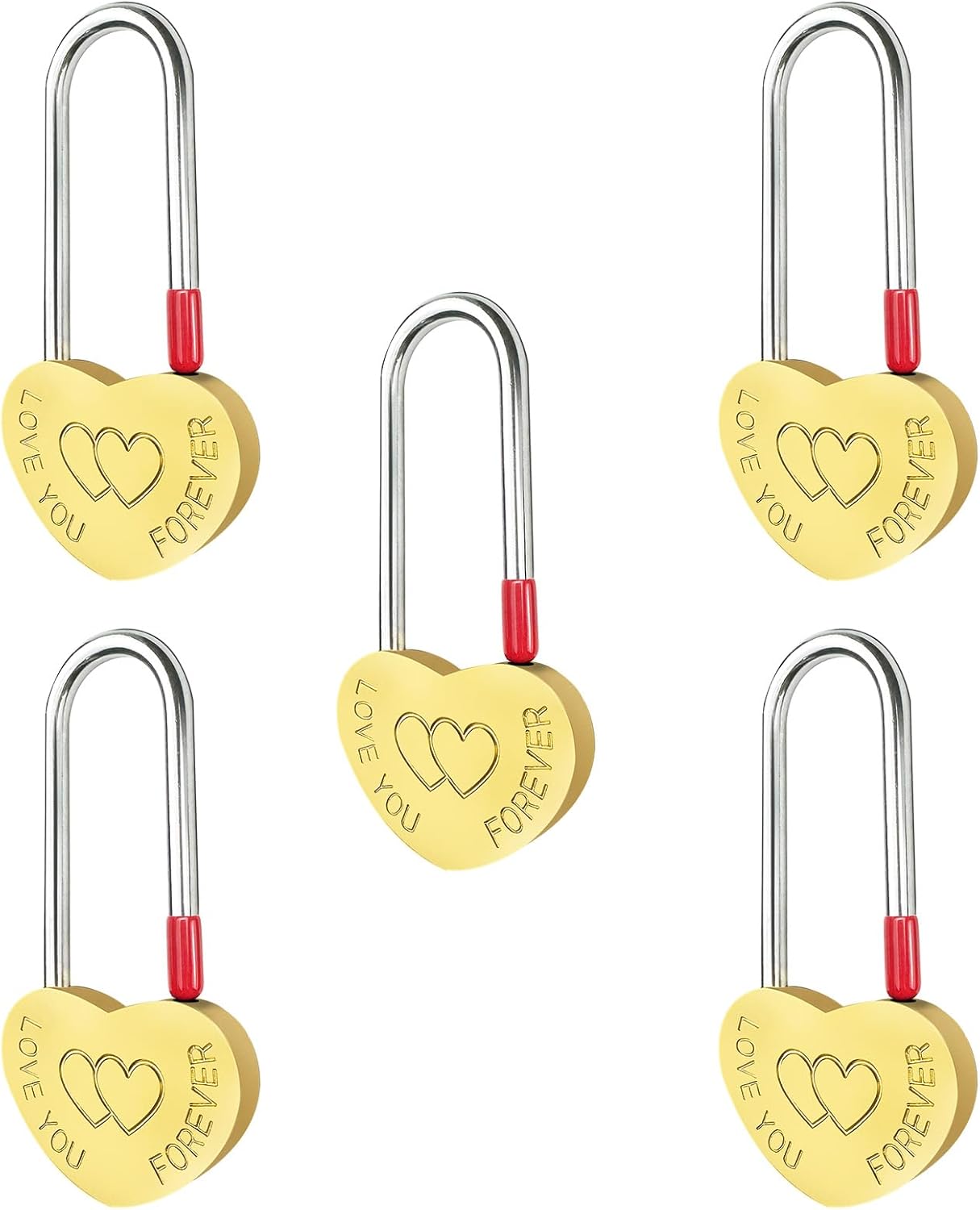 15 PCS Brass Single Heart Lock 3.5" 50mm Love Padlock,Engraved Love-You-Forever Metal Padlock for Lovelock Bridge,Wedding & Anniversary(Keyless)